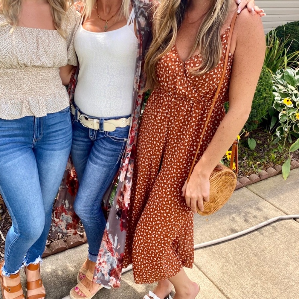 Burnt orange floral jumpsuit